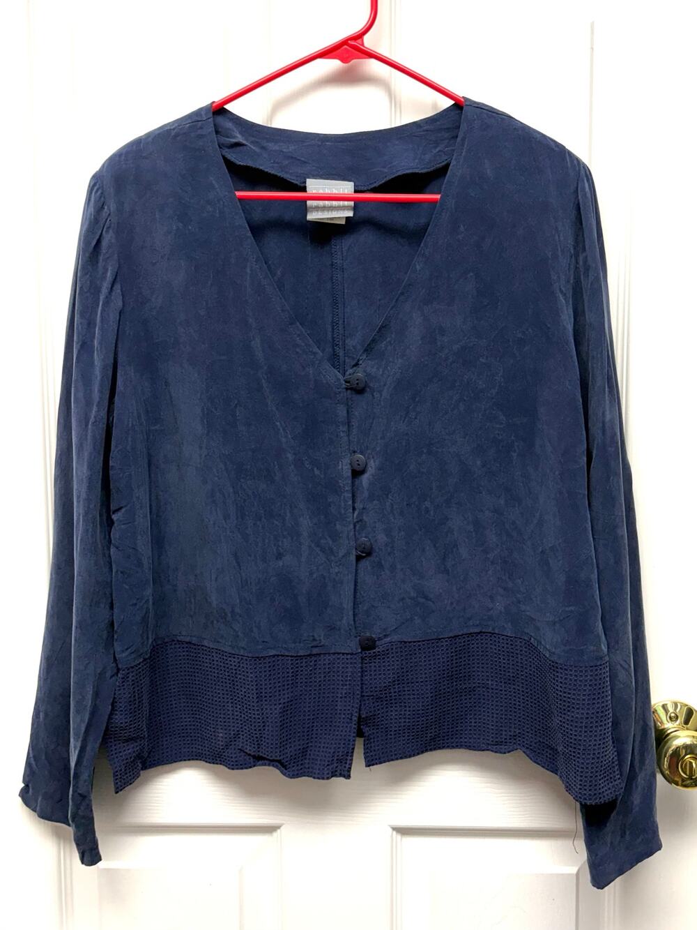 Rabbit Rabbit Rabbit Designs Jacket Navy Rayon Vintage Cropped Women’s Size 14